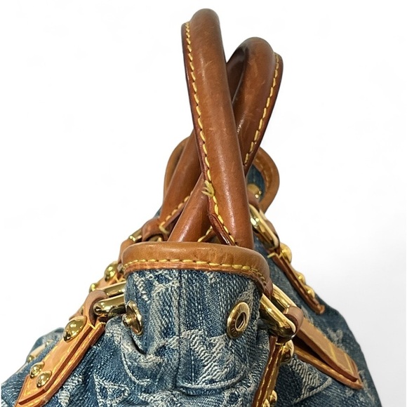 Louis Vuitton Monogram Denim Pleaty Bag Blue Vachetta Trim Handbag with receipt - Picture 8 of 17